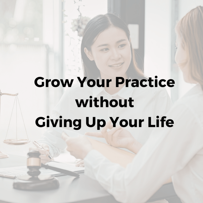Two female lawyers talking about a case. The title of the photo is, "Grow your law practice without giving up your life."